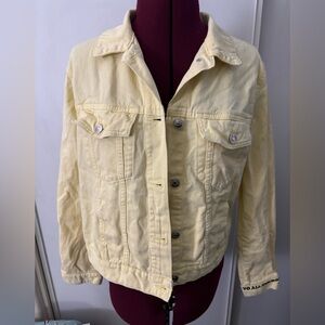 EUC Divided yellow denim jacket, Size M. “TO ALL THE BOYS” embroidered in wrist